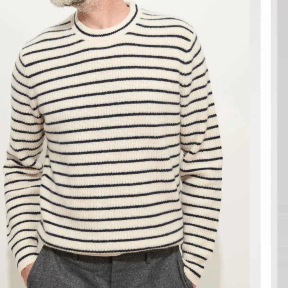 Alex Mill Jordan Washed‎ Cashmere Pullover Sweater in Ivory/Navy Stripe XXL